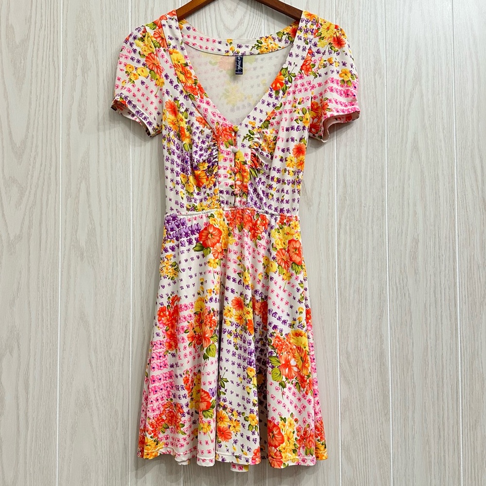 Vintage Y2K Free People Floral Mini Dress Size S Boho Cottagecore Prairie Retro